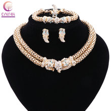 Gold color Blue Crystal Jewelry Sets For Women with earrings statement necklace for party Trendy necklace 2024 - buy cheap