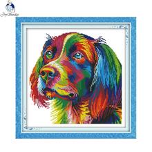 Joy sunday Rainbow dog Counted DMC Cross Stitch DIY Handwork 11CT 14CT Cross-Stitch Kit Embroidery for Needlework 2024 - buy cheap