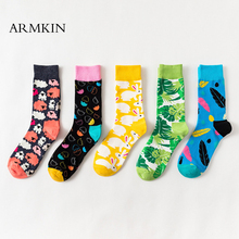 Armkin casual arte algodão masculino meias de penas coelho padrão feliz engraçado meias harajuku hip hop calcetines presente para o natal 2024 - compre barato