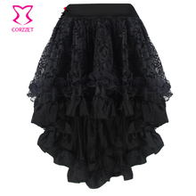 Женская юбка с оборками, черная Пышная юбка из тюля с цветочным принтом и атласной оборкой, с завышенной талией, в викторианском стиле, в стиле стимпанк, в готическом стиле, 6XL 2024 - купить недорого