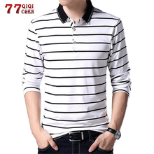 Spring Autumn Casual Stripe Design T-Shirt Men Cotton Luxury Turn Down Long Sleeve T-shirt Slim Fitness T Shirt Men Tops Homme 2024 - buy cheap