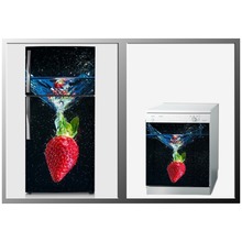 3D Fridge Sticker Strawberry In Water Refrigerator Dishwasher Door Cover Kitchen Home Decoration Accessories 3d Wall Stickers 2024 - buy cheap