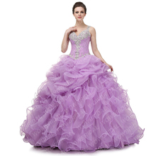 Wowbridal-vestido de baile cortininha roxo, plissado, lindo vestido 2021, cristal frisado, amor, costas, organza, babado 2024 - compre barato