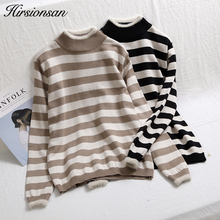 Hirsionsan Autumn Winter Striped Sweater Women Fur Patchwork Knitted Pullovers 2019 Female Basic Black White Thicken Warm Jumper 2024 - buy cheap