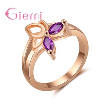 Anillo de compromiso de boda con forma de pétalo para mujer, joya con personalidad, Color rosa, oro, pavimento, Cristal púrpura, joyería, venta al por mayor 2024 - compra barato