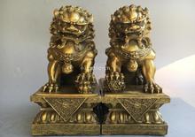 Pair 9'' brass folk fengshui exorcise evil spirits door-god fu foo dogs lion 2024 - buy cheap