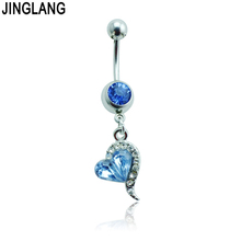 Wholesale Fashion Belly Button Rings 316L Stainless Steel Dangle 3 Color Rhinestone Heart Navel Body Piercing Jewelry 2024 - buy cheap