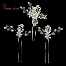 3Pcs Set Bride Wedding Hair Pins Hair-sticks Headpiece With Crystal Pearl Flowers Handmade Bridal Hair Jewelry AccessoriesRE3070 2024 - buy cheap