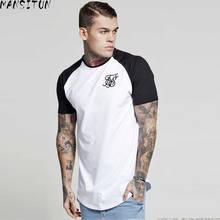 Homens moda verão sik seda kanye west sik seda masculina casual hip hop camiseta irregular curvo hem manga curta emendamento 2024 - compre barato