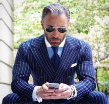 Latest Coat Pant Designs Navy Blue Stripe Men Suit Double Breasted Blazer Slim Fit 2 Piece Tuxedo Custom Groom Prom Suits Ternos 2024 - buy cheap