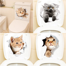 Pegatinas de animales de dibujos animados 3d en el asiento del inodoro lindos gatos PVC pegatina de pared baño refrigerador puerta decoración pegatinas 2024 - compra barato