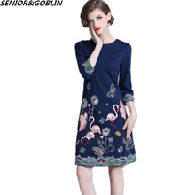 Newest High Quality Luxury Runway Designer Party Dress Women Spring And Autumn Bird Embroidery Floral Vintage Elegant Dress 2024 - buy cheap