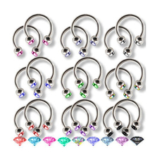 Stainless Steel Double Crystal Circular Barbell Lip Piercing Ring Horseshoe Jewelry Nose Stud Ear Helix Tragus Externally Thread 2024 - buy cheap