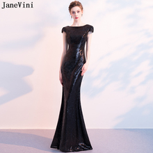 JaneVini-Arabia Saudí de sirena con lentejuelas para mujer, vestido de noche Formal, Sexy, con cuello redondo, elegante, color negro 2024 - compra barato