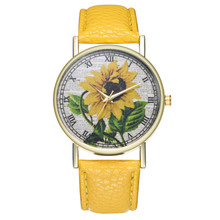 Simple Luxury PU Leather Watches Quartz Wrist Watches Sunflower Painting Women Ladies Couple Watch Clock Jewelry &Ff 2024 - buy cheap