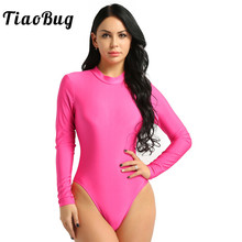 Tiaobug traje de banho feminino de uma peça, de manga longa, slim, colarinho, cor sólida, elástico, ginástica, malha, roupa de banho 2024 - compre barato