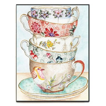 Wall Picture Full square drill flower birds Diamond Embroidery Tea cups stacked Diamond Painting Cross Stitch Mosaic Home decor 2024 - buy cheap