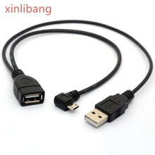 90-градусный угловой микро-USB штекер-USB гнездо хост OTG кабель с усилителем мощности USB концентратор адаптер Y разветвитель 2024 - купить недорого