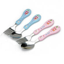 2Pcs/set stainless steel spoon fork for lunch boc flatware cute bear print feeding fork spoon cutlery set for kids 2024 - buy cheap