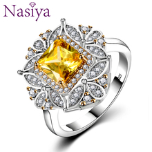 Luxury Square Citrine Rings For Women Genuine 925 Sterling Silver Jewelry With AAA Zircon Wedding Engagement Ring Size 6-10 Hot 2024 - buy cheap