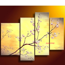 Расписанную 4P современный декор желтый абстрактная живопись маслом на холсте вишня в цвету изображение для домашнего декора уникальный подарок цветы без рамки 2024 - купить недорого