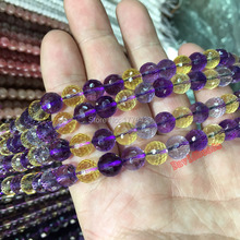 Fctory-Cuentas redondas de cuarzo para fabricación de joyas, abalorios sueltos de 15 ", color morado y amarillo, facetado bonito, 6, 8mm 2024 - compra barato