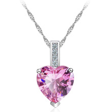 Everoyal Vintage Zircon Pink Heart Pendant Necklace For Women Jewelry Charm Girls 925 Silver Clavicle Necklace Female Bijou 2024 - buy cheap