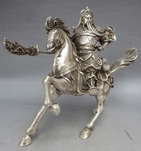 Crafts Arts Collectable Tibet Silver Warrior God Guan Yu Statue UJH5UY  copper tools wedding Decoration Brass 2024 - buy cheap