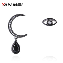 Yanmei brinco de lua e olhos feminino, brinco com tarraxa assimétrica em cristal cz, joia da moda para mulheres yme7767 2024 - compre barato
