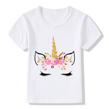 Camiseta divertida con diseño de cara de unicornio para niños y niñas, camiseta blanca Harajuku de verano, ropa de dibujos animados para niños, ooo5177 2024 - compra barato