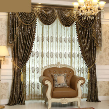 Custom curtain High class European luxury velvet fabrics bronzing embossing cloth blackout curtain tulle sheer valance E669 2024 - buy cheap