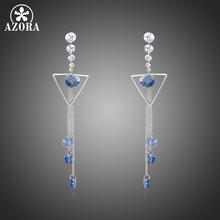 AZORA-pendientes largos con cristales austríacos azules para mujer, aretes de gota de agua, joyería geométrica exquisita de lujo para fiesta de boda, TE0374, novedad 2024 - compra barato