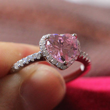 Bonito em tocada de alta qualidade 2ct rosa coração forma anel de diamante para as mulheres real ouro branco 585 casamento anel de noivado 2024 - compre barato
