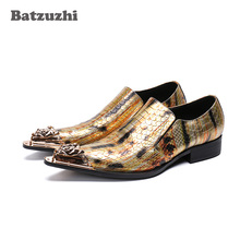 Batzuzhi-zapatos de lujo hechos a mano para hombre, calzado con punta de hierro, dorado, de cuero genuino, formales, para fiesta y boda 2024 - compra barato