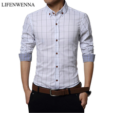 Camisa social masculina de algodão, camisa social para homens de alta qualidade da moda com xadrez e manga comprida, outono 2019 2024 - compre barato