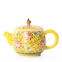 Tetera de cerámica esmaltada de Jingdezhen, tetera individual pintada a mano, seda dorada, Kung Fu, té negro, accesorios para té en colores Pastel 2024 - compra barato