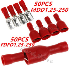 Обжимные клеммы Red Spade, полностью изолированные электрические разъемы, продвижение аудио проводки, 100 шт. (50 комплектов) FDFD 1,25-250 MDD 1,25-250 2024 - купить недорого