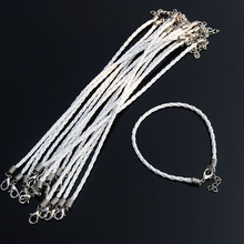 Wholesale 7.8" White Leather Braided Charm Bracelets For Beads Bulk Bracelet Cords With Lobster Clasps For Jewelry Making 2024 - buy cheap