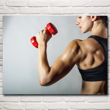 Mancuernas de culturismo para mujer, modelo deportivo, músculos, arte de pared, pintura de seda, carteles e impresiones, imágenes de decoración de gimnasio 2024 - compra barato