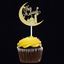 20pcs glitter happy Eid Mubarak cupcake toppers, Gold Silver Muslim Ramadan party decoration, food treat fruit picks 2024 - buy cheap