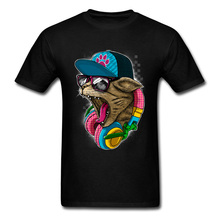 Крутая и дикая футболка с большим котом, Мужская футболка с принтом, хипстерская футболка, уличный стиль, топ в стиле хип-хоп, одежда для любителей музыки, Прямая поставка 2024 - купить недорого