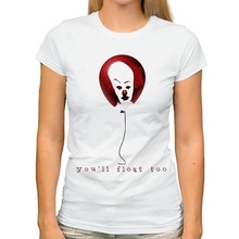 Jollypeach marca pennywise coringa balão float engraçado tshirt feminino verão novo branco casual manga curta femme legal t camisa 2024 - compre barato