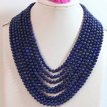 Hot sale natural lapis lazuli stone 6mm 8 rows round beads diy fashion necklace making 17-26"B649 2024 - buy cheap