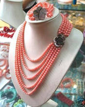 Розовая Коралловая бусина ожерелье браслет набор 17-21 дюймов> ювелирные изделия продажа Бесплатная доставка 2024 - купить недорого