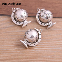  1pcs 30*27mm Metal Alloy Antique Silver color Color Big Globe Charms Rotatable Pendants For Jewelry Making DIY Craft 2024 - buy cheap