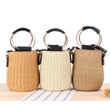 British style new cylinder bag simple diagonal shoulder single portable three-use straw bag beach woven bag wild bag 2024 - buy cheap