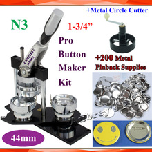 Free Shipping Pro N3 High Quality 1-3/4" 44mm Badge Button Maker Machine +Metal Cutter+200 Sets Metal Pinback Supplies 2024 - buy cheap