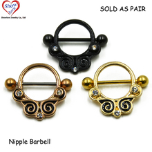 Showlove-PAIR Titanium Anodized New Desgin CZ Gem Nipple Shield Ring with Swirl Piercing Jewelry  Nipple Barbell 2024 - buy cheap