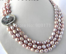 Ожерелье из пресноводного жемчуга 18 ''9 мм, 3 нити 2024 - купить недорого