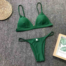 Conjunto de Bikini acolchado con realce para dama, traje de baño acolchado liso con realce, sin estampado, cintura baja, 2019 2024 - compra barato